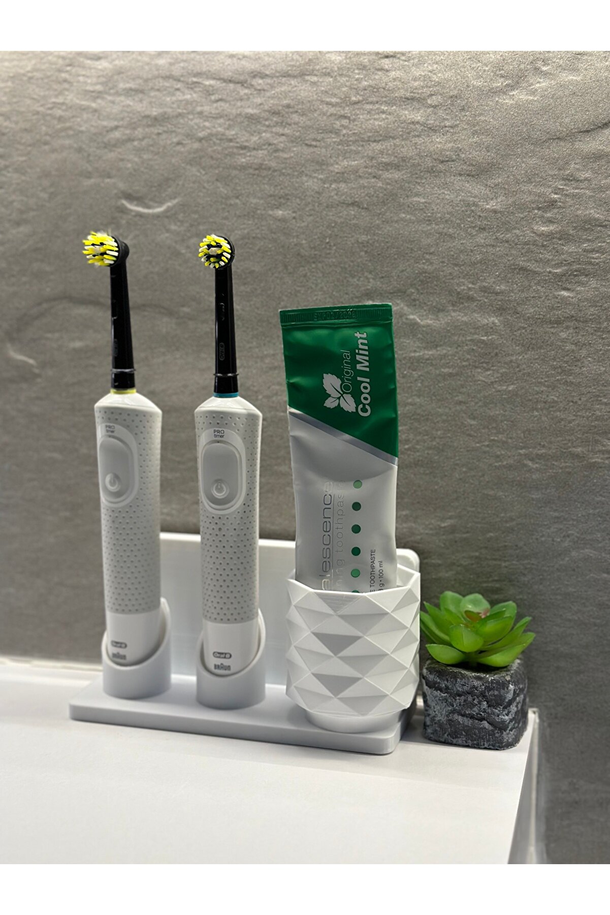 Şarjlı Ve Pilli Diş Fırçalık Tutucu Stand Beyaz