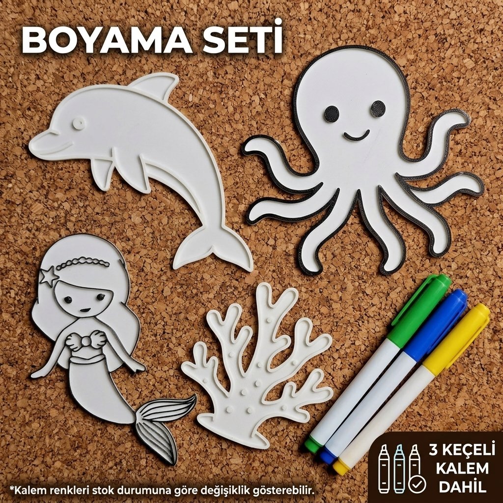 Deniz Kızı ve Deniz Altı Canlıları Boyama Seti